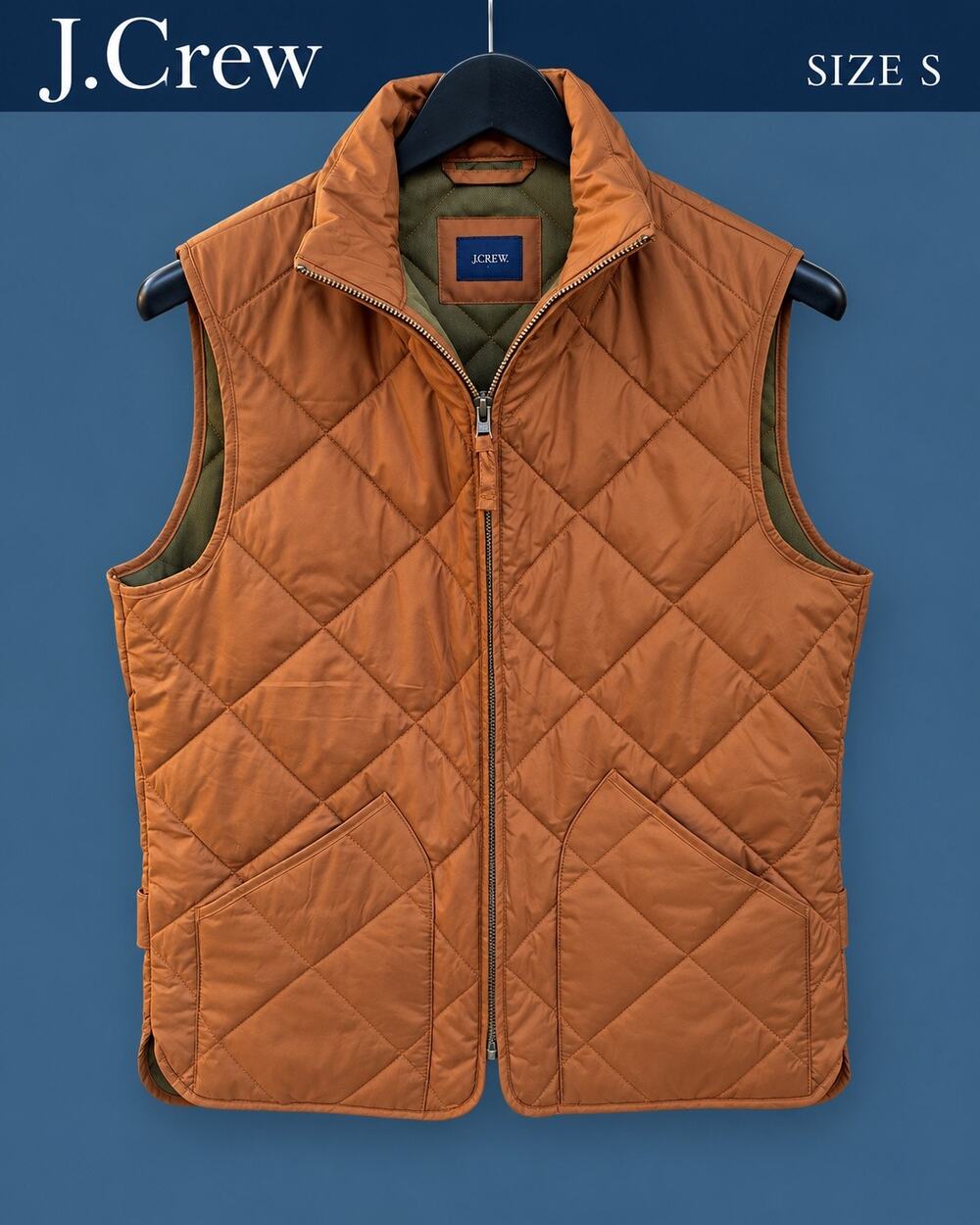 J.Crew Men’s Quilted Vest Size Small Rust Brown Full Zip NWT Utility
